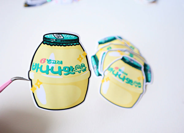 Banana Milk Sticker | Korean Snack Sticker, Korean Drink Sticker, Asian Food Sticker | Glossy