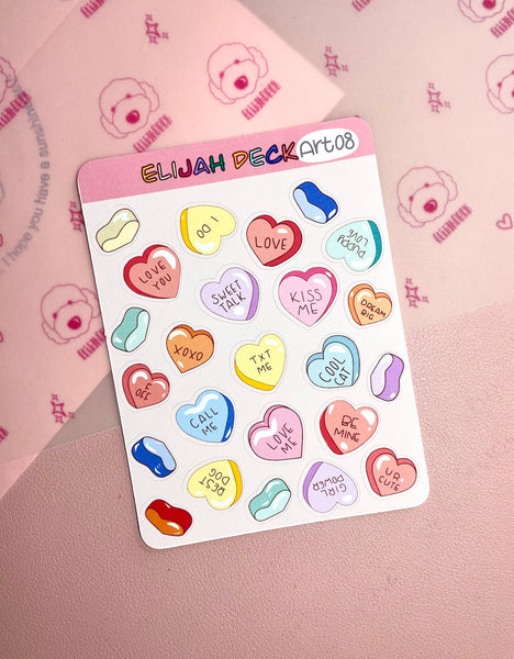 Heart Candy Sticker Sheet | Candy Sticker, Valentine's Stickers | Matte