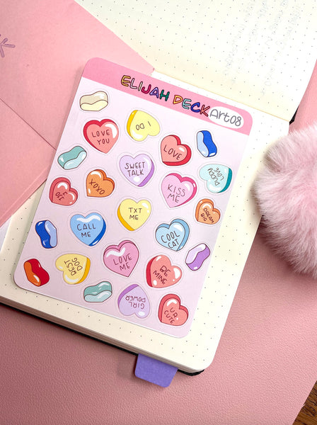 Heart Candy Sticker Sheet | Candy Sticker, Valentine's Stickers | Matte