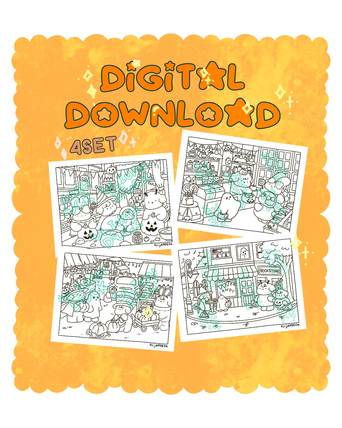 Digital Download | Halloween Pumpkin Trick or treat  Coloring Set 4