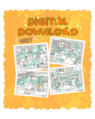 Digital Download | Halloween Pumpkin Trick or treat  Coloring Set 4
